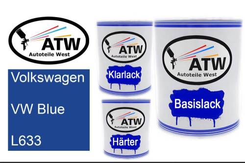 Volkswagen, VW Blue, L633: 1L Lackdose + 1L Klarlack + 500ml Härter - Set, von ATW Autoteile West.